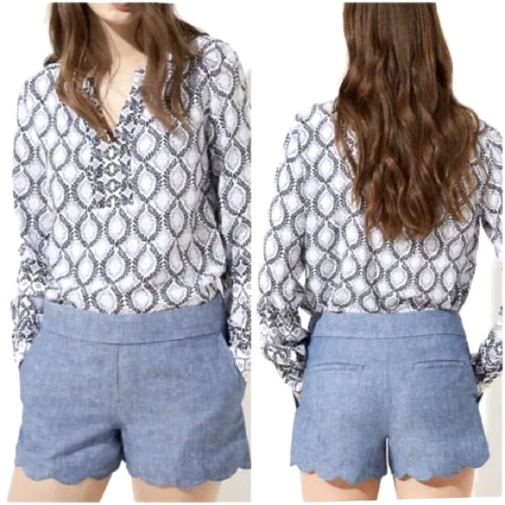 LOFT The Riviera Short Scallop Hem Chambray